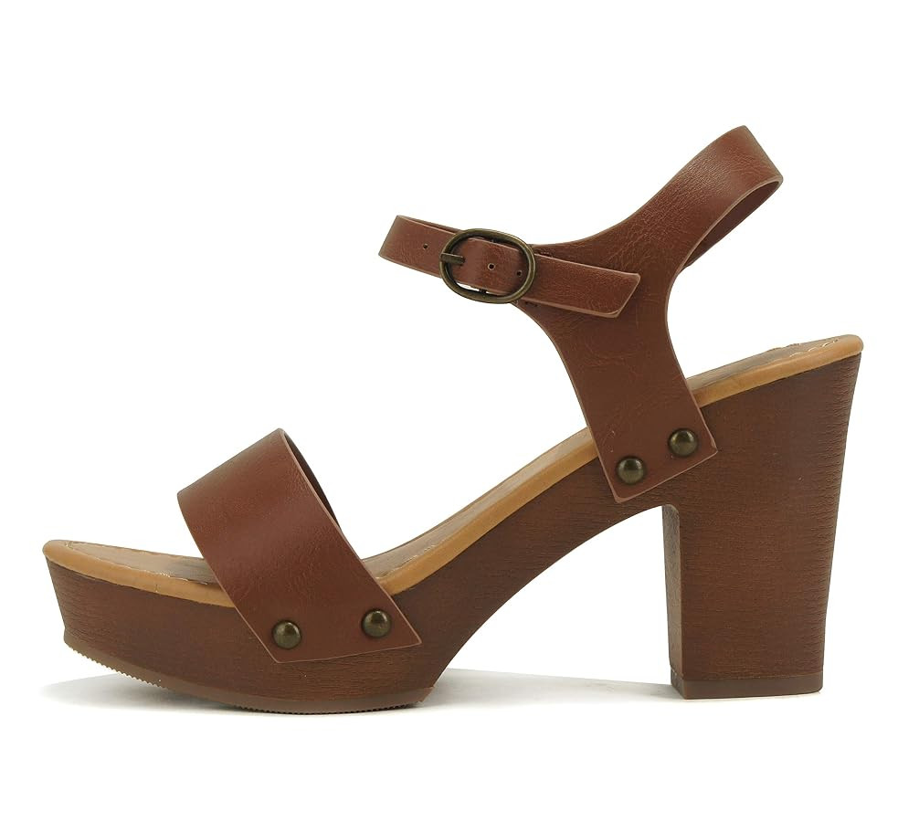 Soda CHIVAS ~ Women's Bold Buckles Studded Wedge Sandal | Amazon (US)