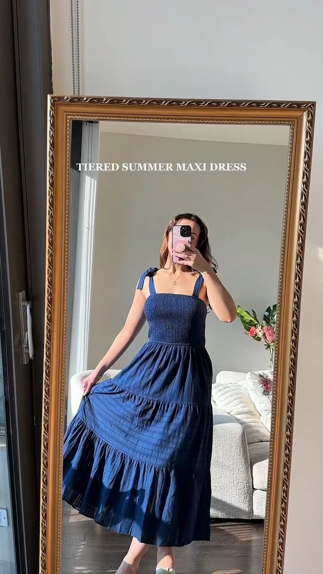 cutest designer vibes dress for a fraction of the price 🫐🪁🧵 (I’m 5’6 and wearing a size S) 
• adjustable tie straps 
• stretchy smocked bodice 
• delicate floral embroidered pattern

comes in other colors too! 

[hill house nap dress, navy blue maxidress, wedding guest dress, garden party, summer sundress, beach vacation outfit idea, tank top dress, feminine aesthetic, pinterest vibes, cottagecore]

#LTKStyleTip #LTKSeasonal #LTKFindsUnder50