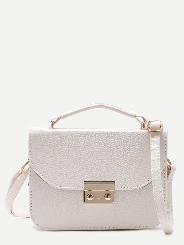 White Pebbled PU Box Handbag With Strap | SHEIN