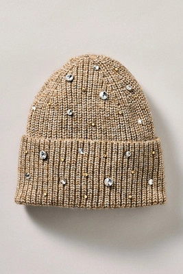 Flat White Rhinestone Beanie | Anthropologie (US)