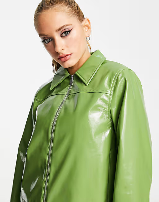 Envii zip up jacket in green PU (part of a set) | ASOS (Global)