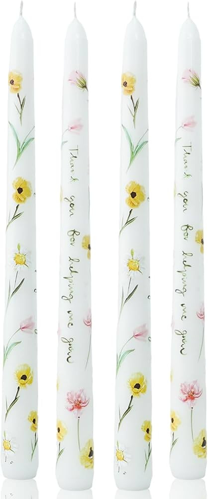 White Candlesticks Floral Taper Candle,Thank You Gifts for Women,Unscented Dripless Tapered Candl... | Amazon (US)