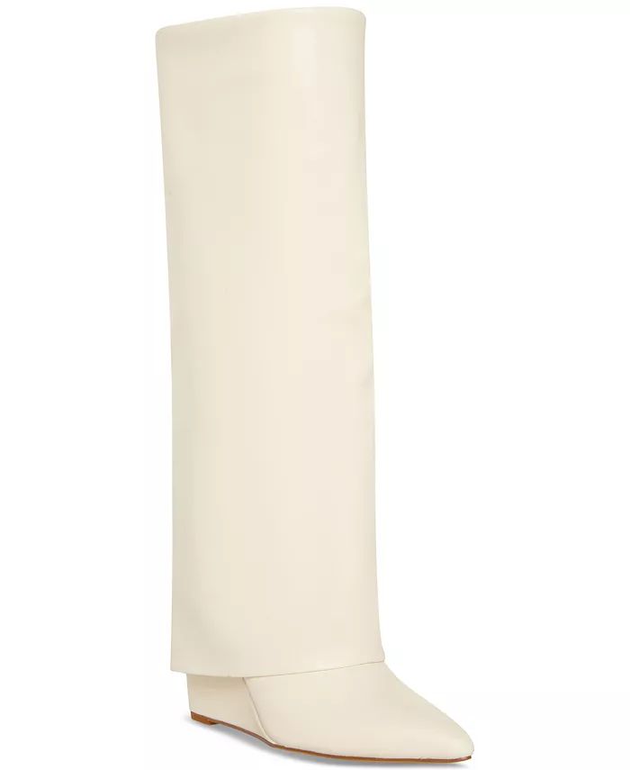 Evander Wide-Calf Fold-Over Cuffed Knee High Wedge Dress Boots | Macy's