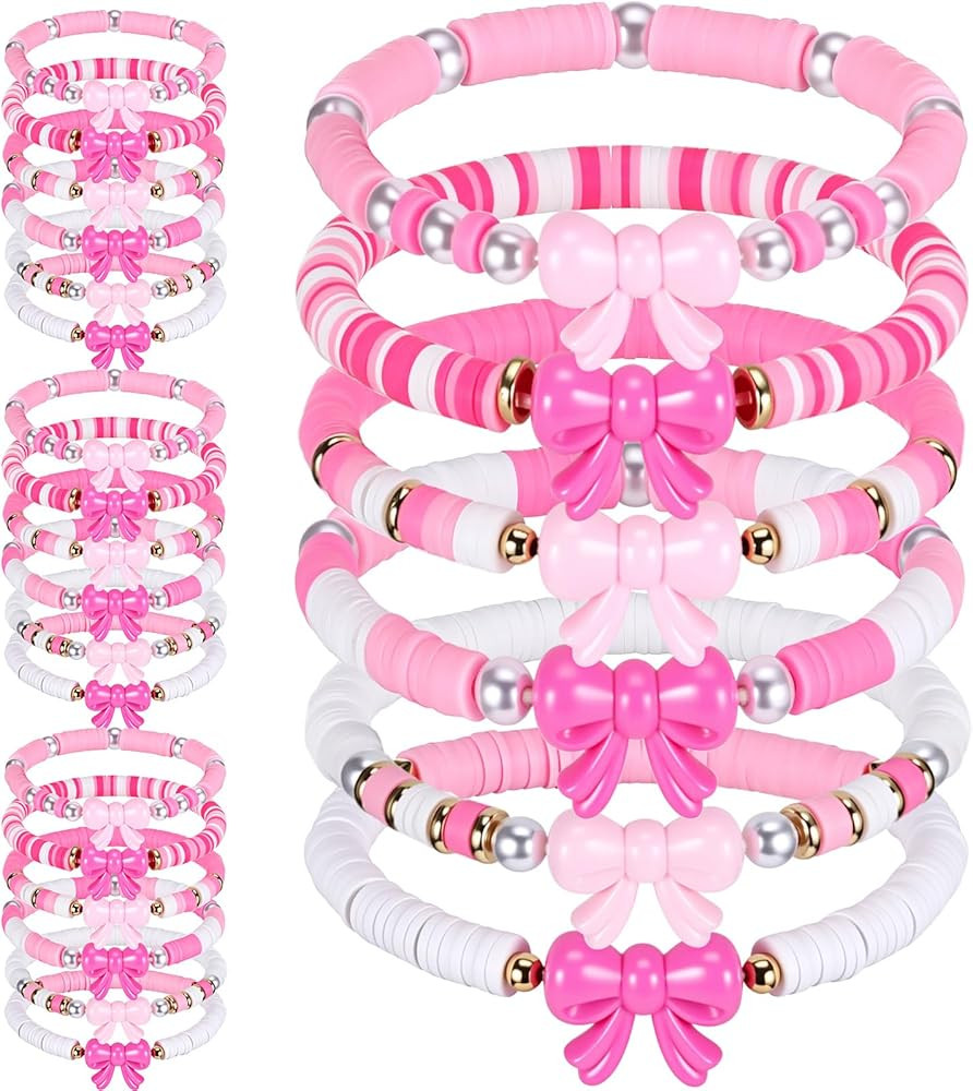 Landical 24 Pcs Coquette Bow Bracelet Bulk Friendship Bracelets Groovy Boho Party Gifts Stretch B... | Amazon (US)