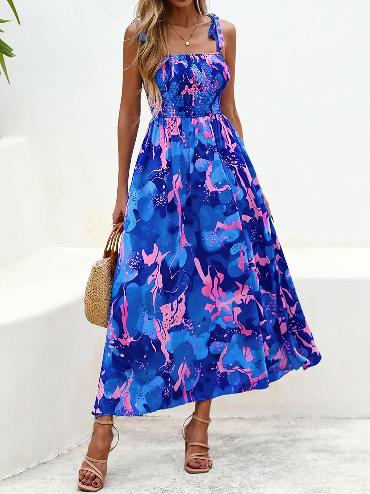 PRETTYGARDEN Womens Summer Dresses Floral Sleeveless Smocked Maxi Dress Boho Spaghetti Strap A Li... | Amazon (US)
