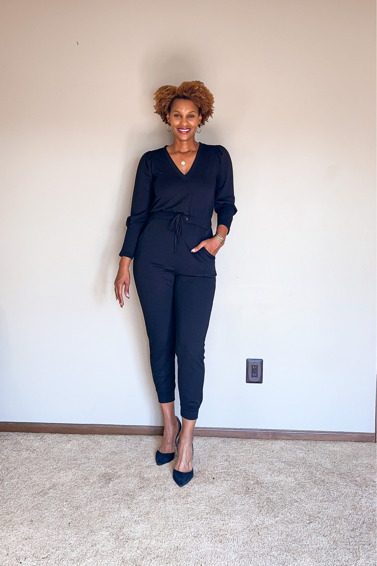 A simple back jumpsuit is a nice closet staple for your evenings out.

#LTKover40