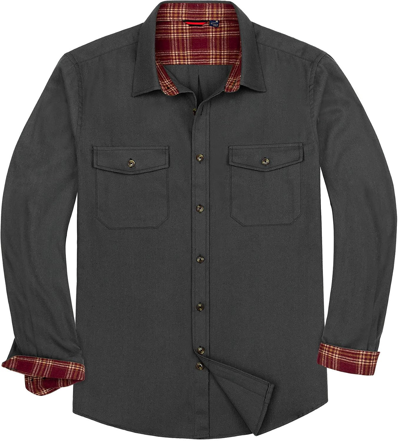 Alimens & Gentle Men's Solid Flannel Shirts 100% Cotton Long Sleeve Shirt | Amazon (US)