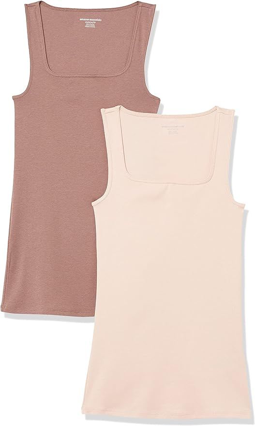 Amazon Essentials Women's Slim Fit Square Neck Tank, Pack of 2 | Amazon (US)