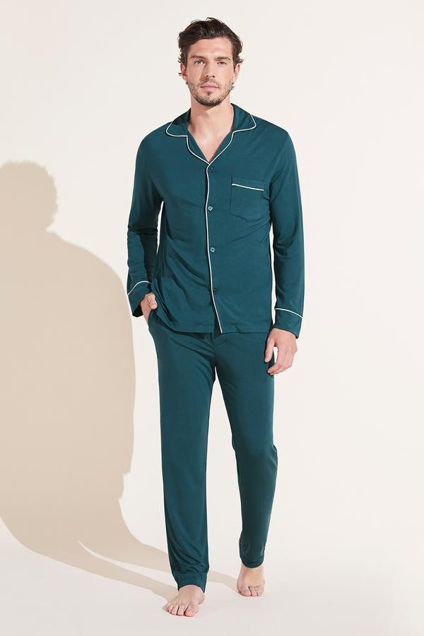 William TENCEL™ Modal Long PJ Set - Evergreen/Ivory | Eberjey