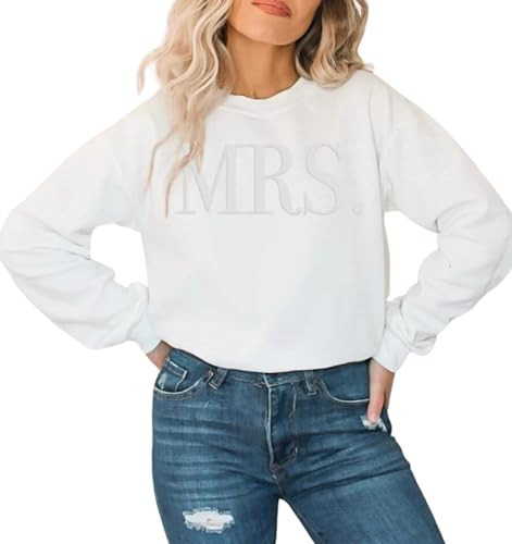 Bride Sweatshirt, Engagement gift, Future Mrs Sweatshirt, Bride to be Gift, Embossed Bachelorette Gift, New Mrs, Fiancee Gift, Newly Engaged (XL, White Mrs) | Amazon (US)