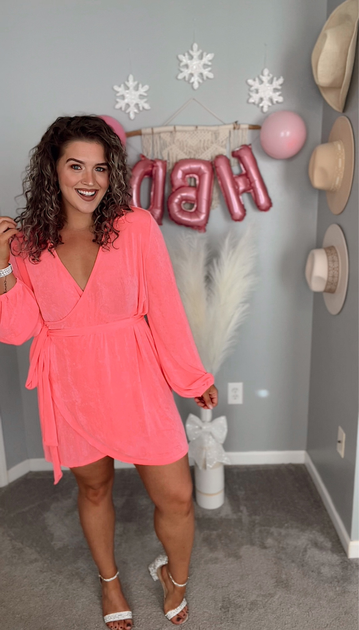 Midsize birthday outfit hot pink wrap dress 💖🎂🥂 
Size: XL 
Princess Polly dupe 
#midsizeoutfits #wrapdress #pinkdress #minidress #partydress #partyoutfit #amazonfinds #affordablefashion #curvydress #styleinspo #sparkleheels #ootn #birthdaydress 

#LTKHoliday #LTKcurves #LTKunder50