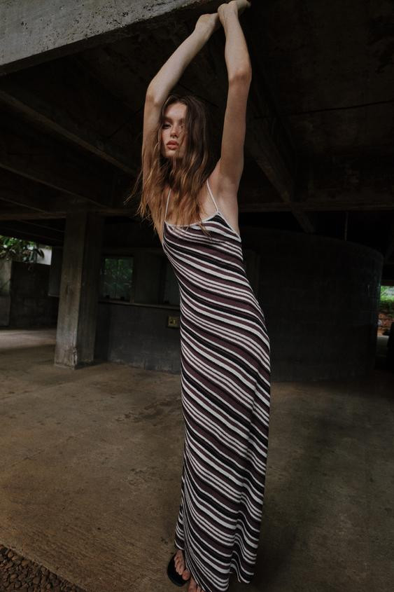 RUSTIC STRIPED MIDI DRESS | Zara US
