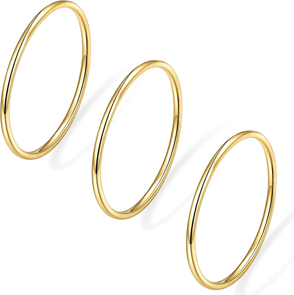 Gold Band Rings for Women Men Non Tarnish, Dainty Wedding 14K Gold Plated Ring Set for Couples, S... | Amazon (US)