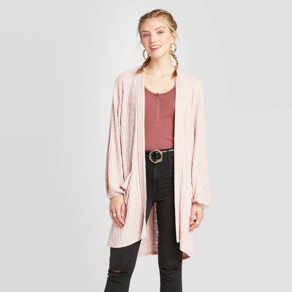 Women's Long Sleeve Lace Trim Knit Cardigan - Xhilaration™ Blush | Target