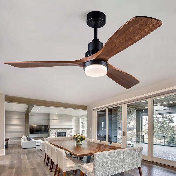 BOJUE 52” Ceiling Fans with Lights Remote Control,Indoor Outdoor Wood Ceiling Fan with 3 Blade ... | Amazon (US)