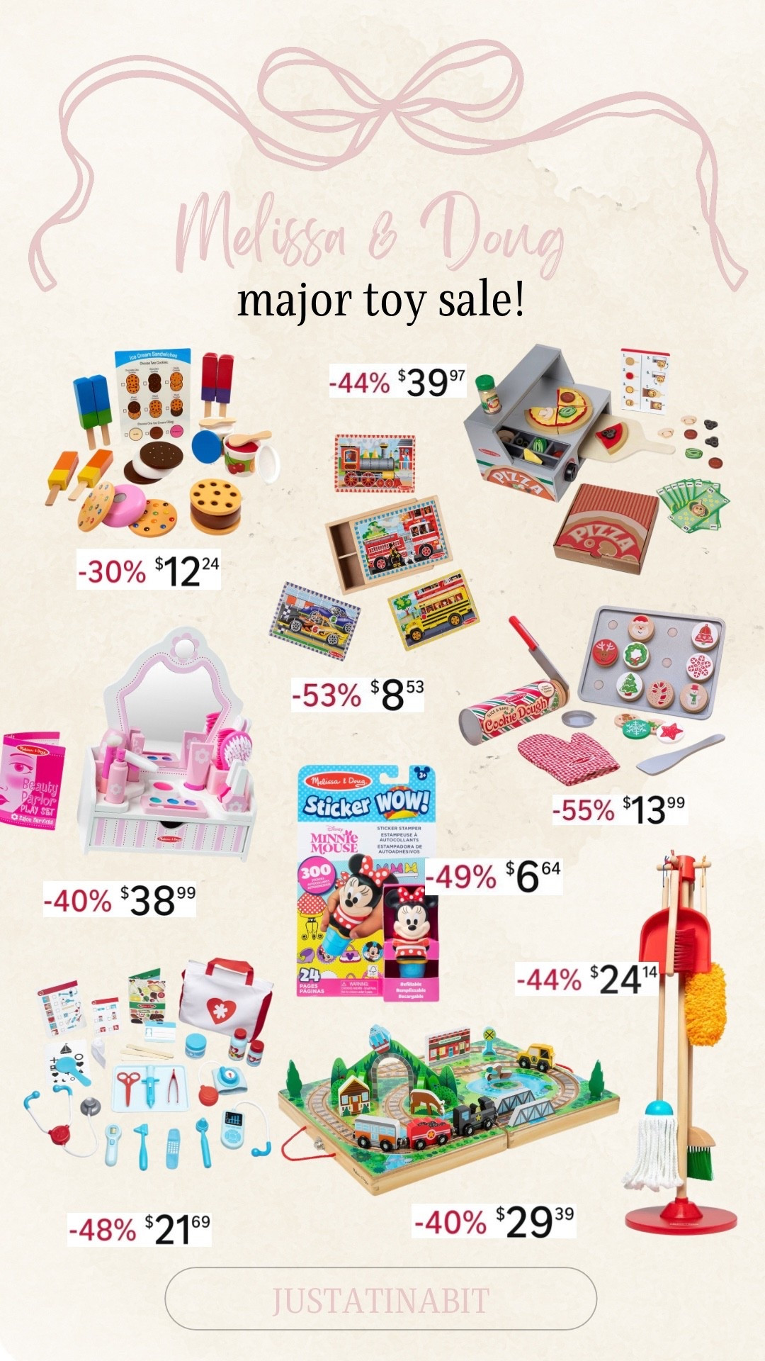 Melissa and Doug major toy sale! 

Slice and bake cookies wooden play set, ice cream play set, sensory market basket fill and spill infant toy, wooden pizza party, Christmas cookie play food set, sticker stamper, doctor kit, wooden pizza counter play set, pretend play set, beauty salon play set, vehicle jigsaw puzzle set, railroad tabeltop playset

#LTKFindsUnder50 #LTKSaleAlert #LTKKids