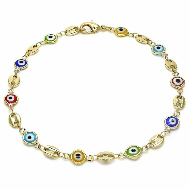18K Womens Gold Filled High Polish Finsh  Mariner Marina- Multi-Color Evil Eye Lobster Clasp Ankl... | Walmart (US)