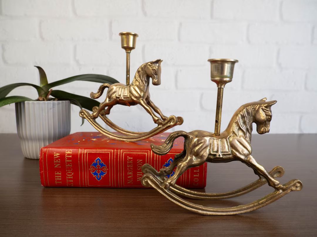Vintage Brass Rocking Horse Candlestick Holders Set of Two Brass Animal Home Decor - Etsy | Etsy (US)