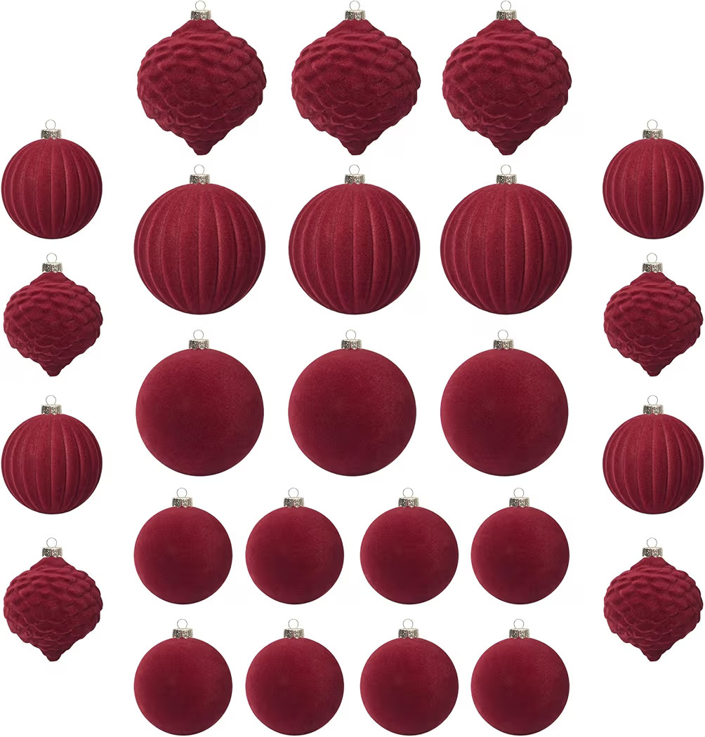 KI Store Velvet Christmas Balls Burgundy 25pcs Flocked Christmas Tree Ornaments Assortment for Xm... | Amazon (US)