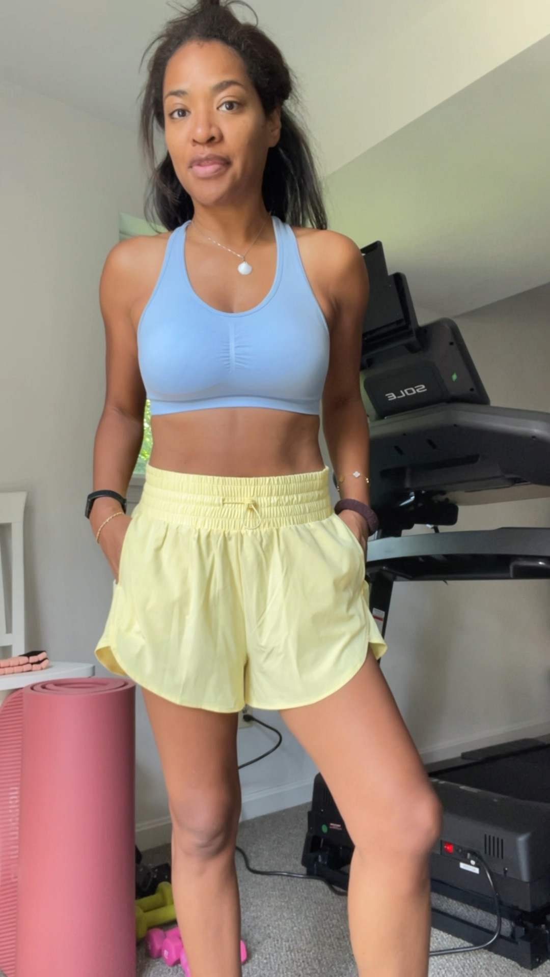 Target shorts on major sale! $17! Wearing a small. Sports bra comes in a set and I’m wearing a medium. Socks are on Amazon prime sale! 

 #ltksalealert #ltkactive #ltkfindsunder100

