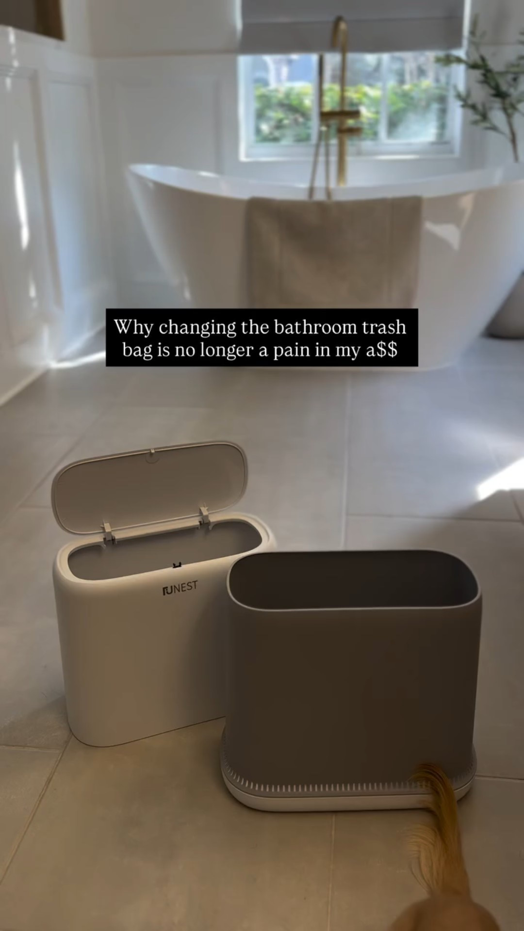 I’ll take two more in black for Christmas please 🗑️! Honestly though, who else gets so annoyed tying knots in those little bathroom trash bags or trying to get it to stay put? 

This little gem is SO much easier, the bag stays put, and for a small can, it holds a lot so I’m not having to empty it nearly as often either! 

#homehacks #homemusthaves #bathroomideas