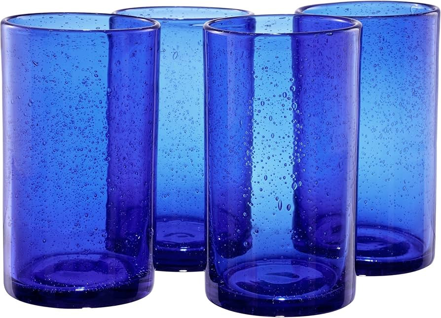Artland 17oz Highball Tumbler, Set of 4 | Iris Seeded Design, Cobalt Blue | Drinking Glass for Pa... | Amazon (US)