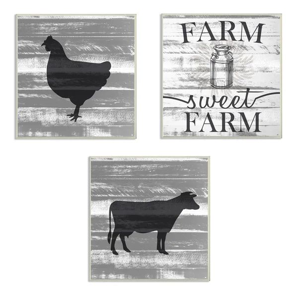The Stupell Home Decor Collection Farm Sweet Farm Chicken And Cow, Wall Plaque, 3pc, each 12 x 0.5 x 12, Made in USA - 12 x 12 | Bed Bath & Beyond