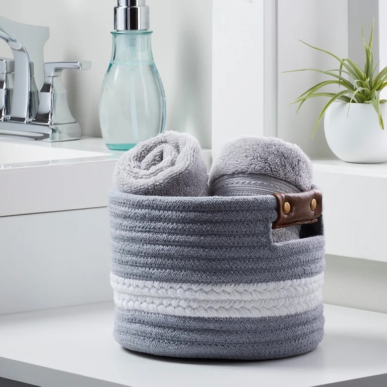 Better Homes & Gardens Cotton Rope Indoor Storage Basket Silver , 1 Each - Walmart.com | Walmart (US)