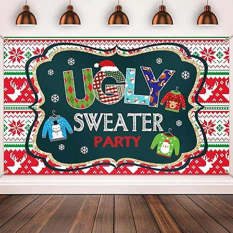 Ugly Sweater Party Supplies Large Fabric Red and Green Ugly Xmas Sweater Party Backdrop for Ugly ... | Amazon (US)