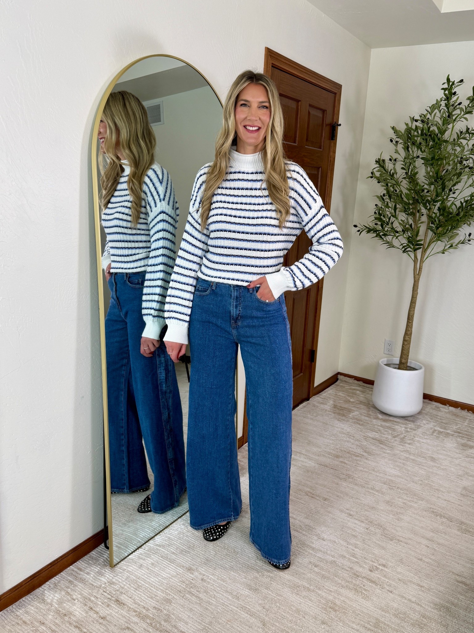 Wearing my true medium/8 tall in all. 

Wide leg jeans 

#LTKSeasonal #LTKTall #LTKSaleAlert