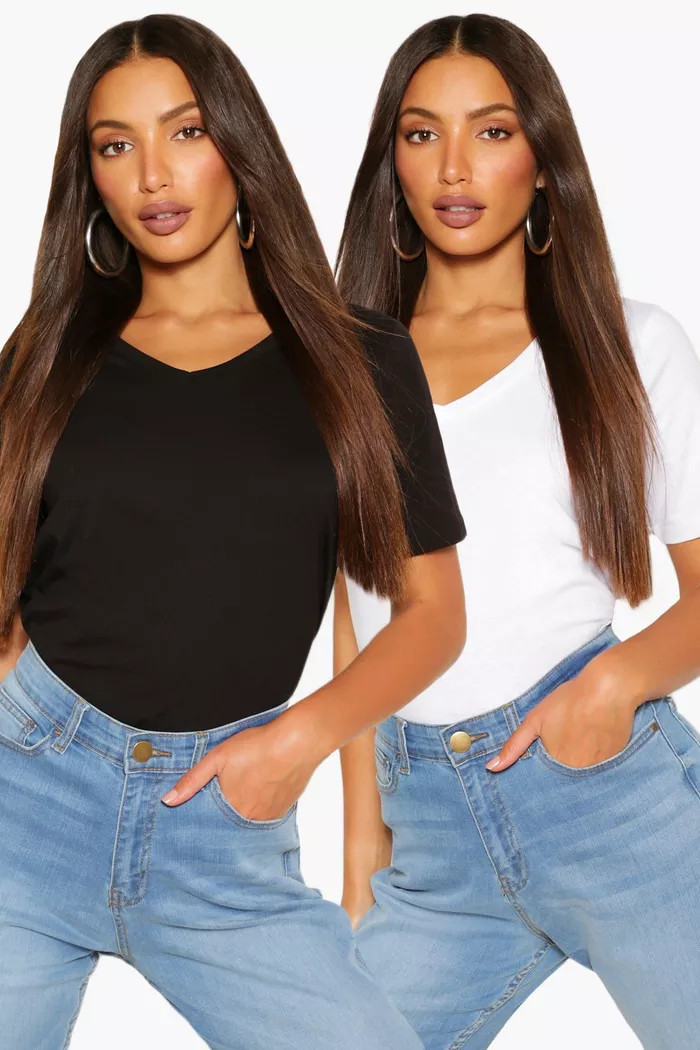 Black Tall Basic Cotton 2 Pack V-Neck T-Shirts | Boohoo.com (UK & IE)