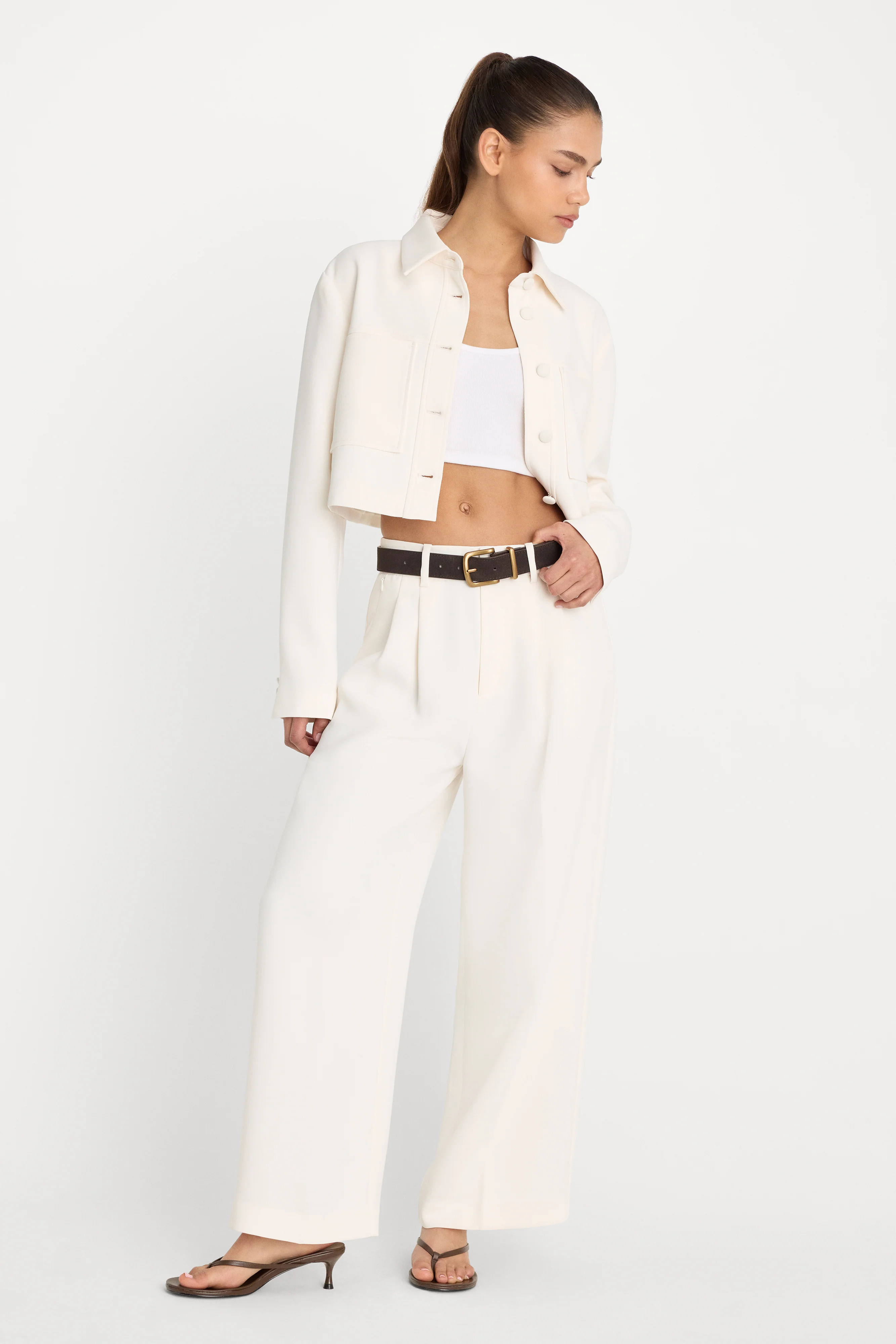 LUXE SUITING HIGH-RISE CROPPED WIDE LEG TROUSER | SOFT SHELL - GOOD AMERICAN | Good American