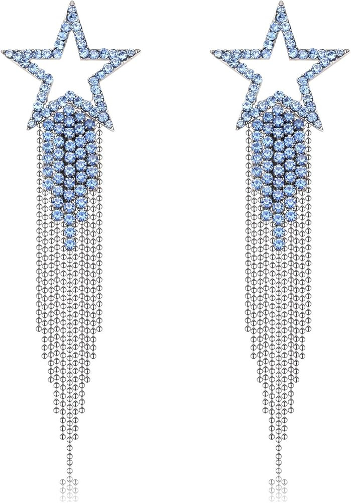 Women’s Tassel Earrings Star Ear Stud Pave Crystal Dangle Earrings Boho Waterfall Beaded Fringe... | Amazon (US)