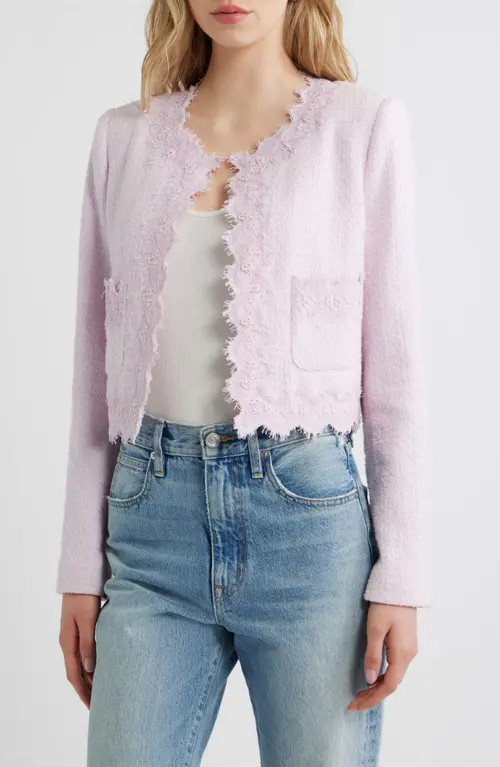 LoveShackFancy Erina Lace Trim Tweed Jacket in Parasol Blush at Nordstrom, Size 2 | Nordstrom