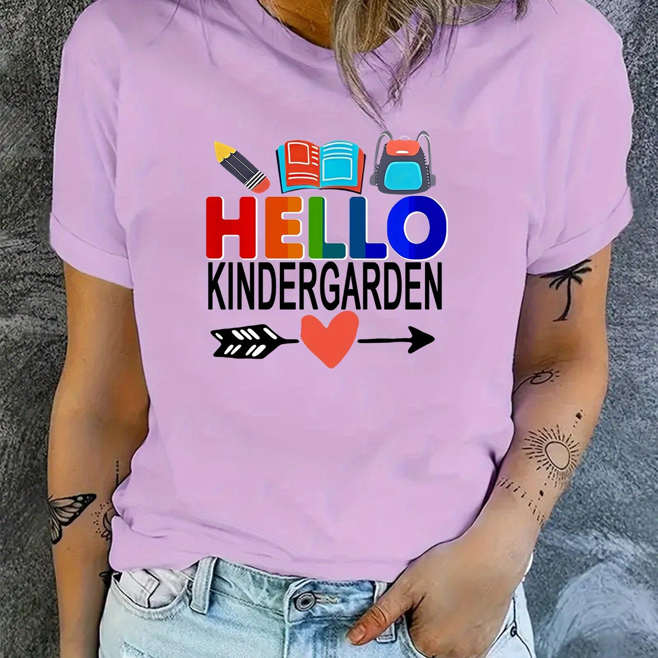 Camiseta Casual Manga Corta Mujer Estampado Útiles Escolares - Temu | Temu Affiliate Program