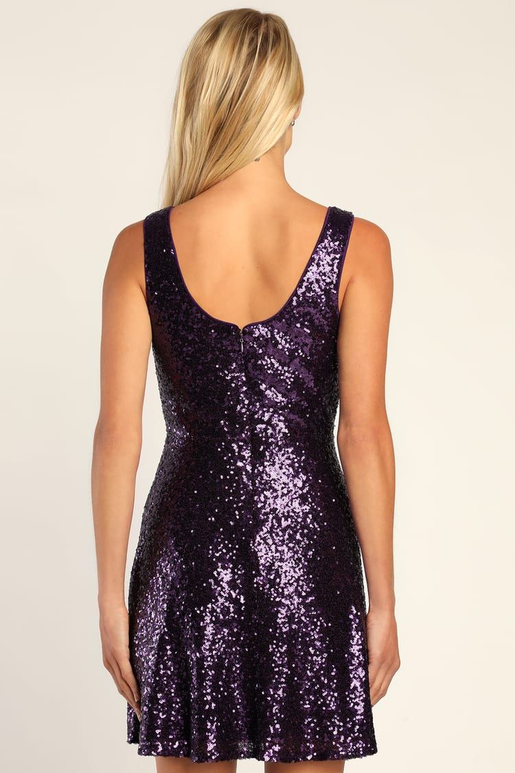 Going for the Glam Purple Sequin Sleeveless Skater Mini Dress | Lulus (US)