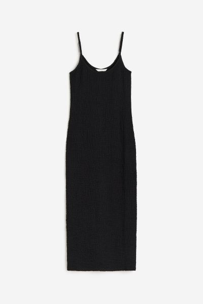 Vestido en punto arrugado - Escote pronunciado - Sin mangas - Negro - MUJER | H&M ES | H&M (FR, IT, ES, PT, BE)