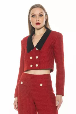Alexia Admor Women's Aurelia Long Sleeve Tweed Jacket, Red, 2 | Belk