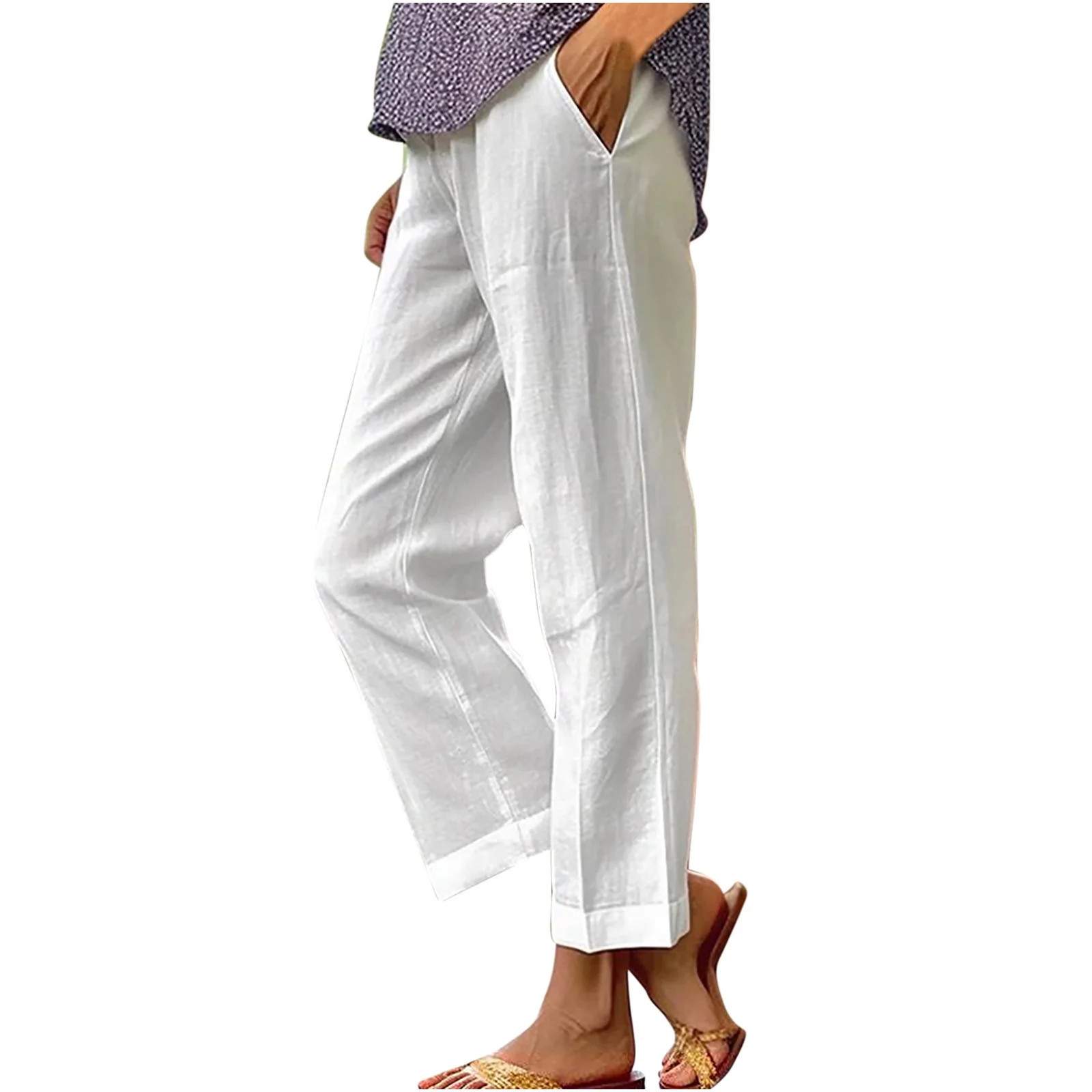 Womens Petite Linen Pants Sale Womens Loungewear Wide Leg Womens Pants Straight Pants Cotton Jogg... | Walmart (US)