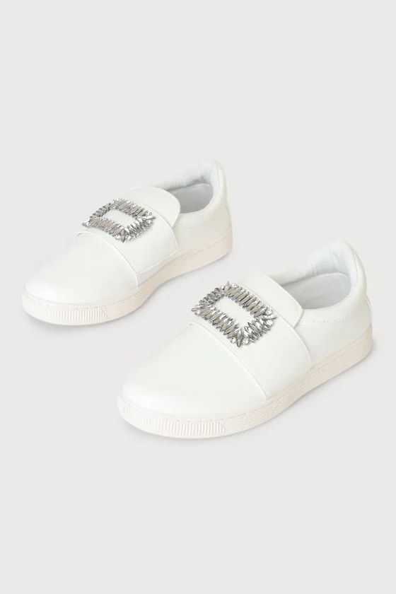 Lanie White Rhinestone Slip-On Sneakers | Lulus (US)