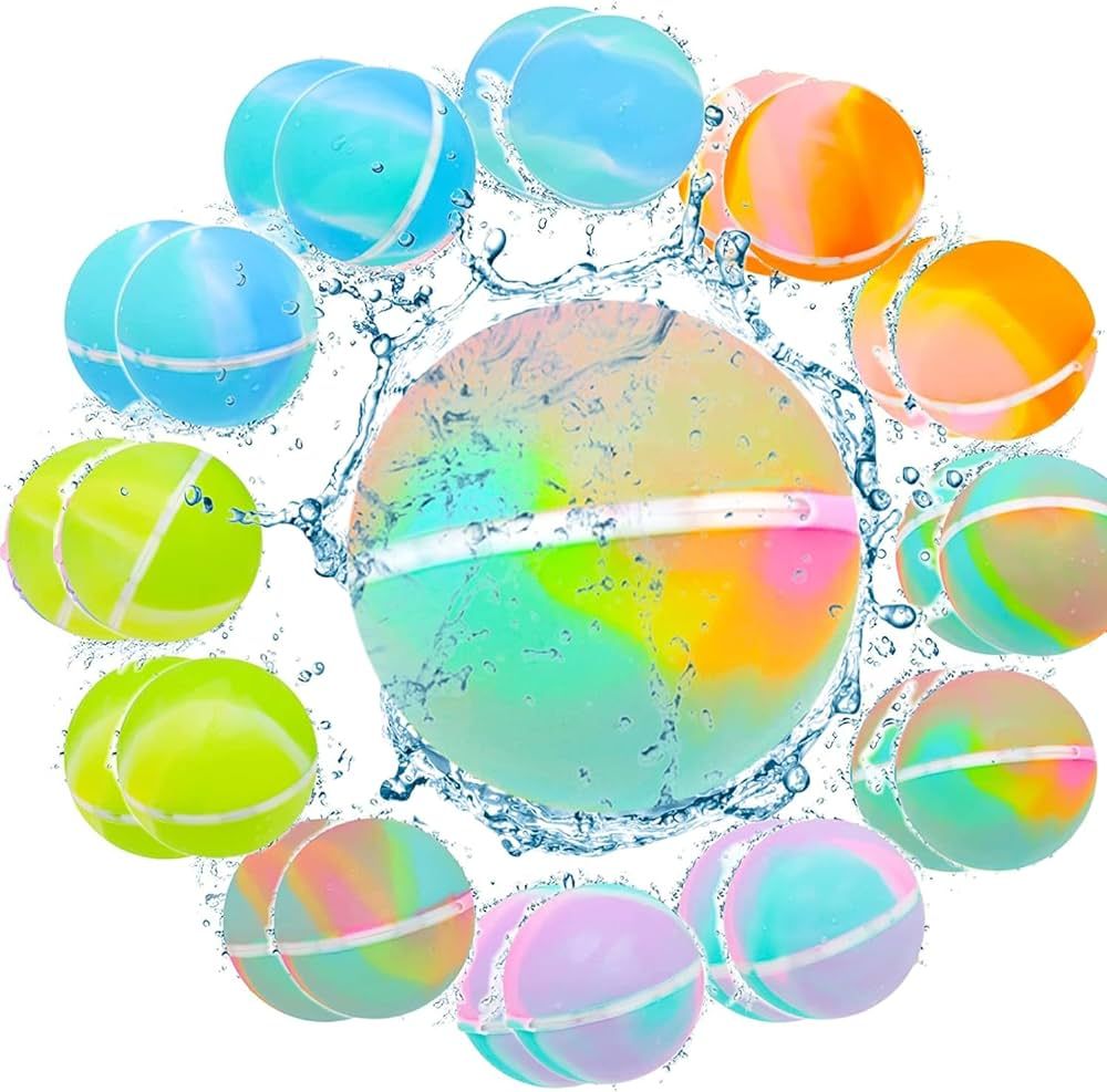 24PCS Rainbow Color Reusable Water Balloons Water Balls,Bbiodegradable Water Balloons,Soft Silico... | Amazon (US)