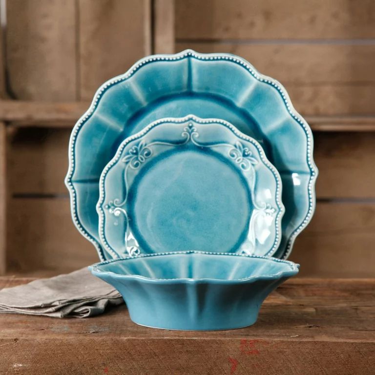 The Pioneer Woman Paige 12-Piece Dinnerware Set, Denim - Walmart.com | Walmart (US)