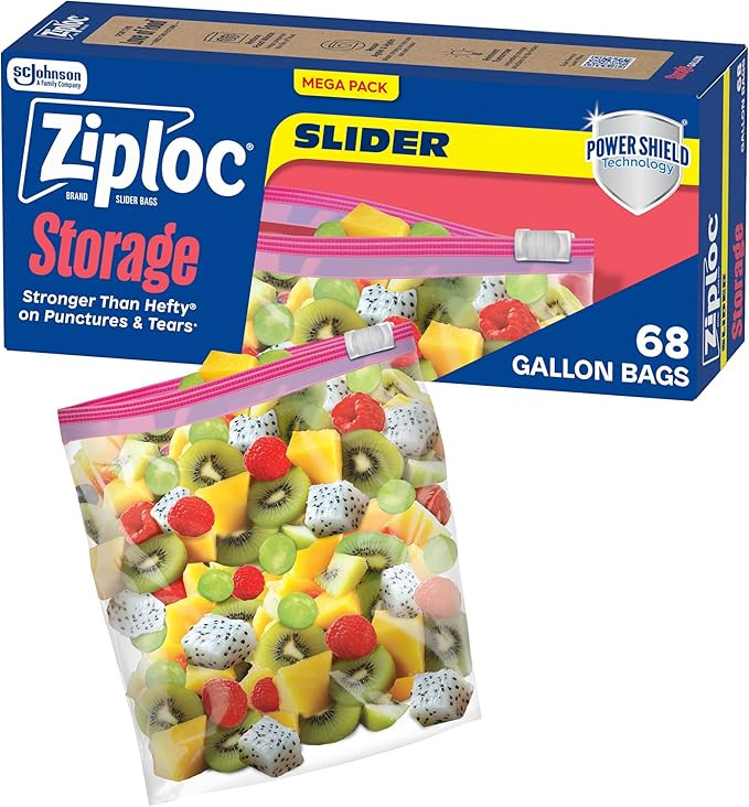 Ziploc Gallon Food Storage Slider Bags, Durable, 68 Count | Amazon (US)