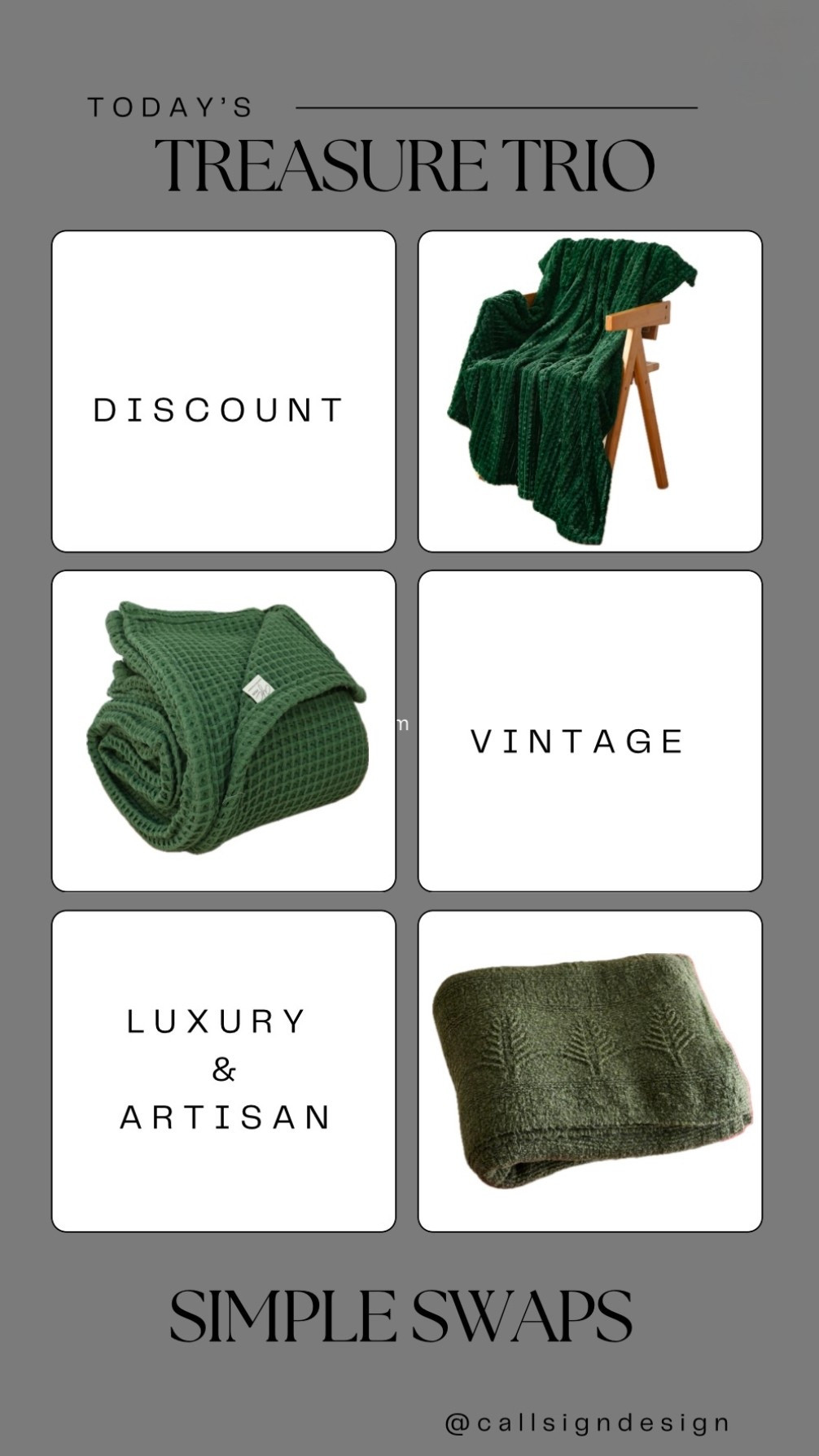 Wrap yourself in warmth with these cozy throw blankets. Perfect for chilly nights and adding a touch of elegance to your living space. 🌟

#Christmas #ChristmasDecor #WhiteChristmas #TraditionalChristmas #VintageChristmas 
#CallSignDesign #Vintage #Luxury #InteriorDesign #InteriorDecorating #Elegance #Chandelier #OldWorldCharm #DesignStyle #CastleCore #OldWorldCharm  #SimpleSwaps