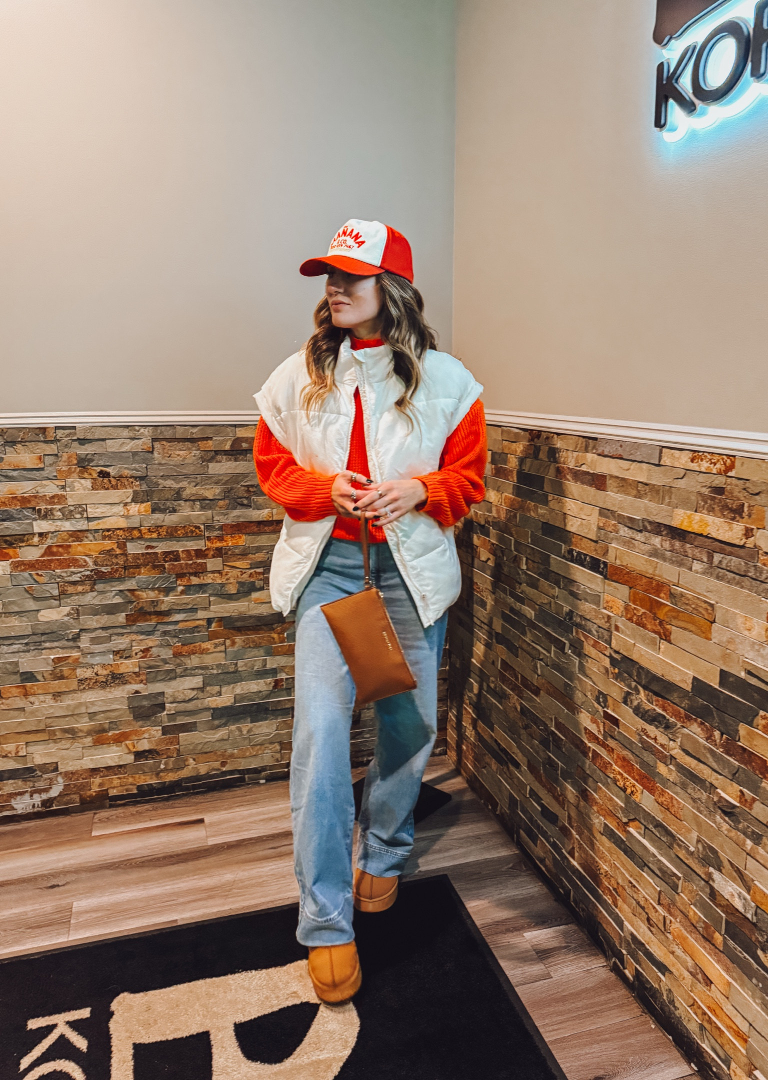Hair wash day delayed hat and “quick let’s grab dinner” outfit day. 🤷‍♀️✨😆 

Medium in sweater and a small in vest. Size 4 in jeans  

#LTKFindsUnder100 #LTKFindsUnder50 #LTKStyleTip