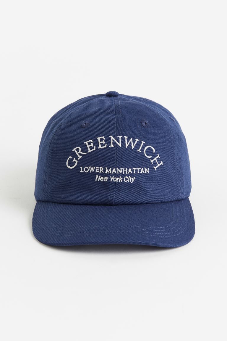 Twill Cap with Text Motif - Dark blue/Greenwich - Ladies | H&M US | H&M (US + CA)