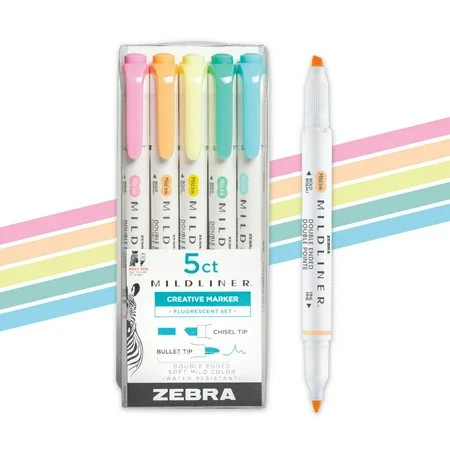 Zebra Pen Mildliner Double-Ended Creative Highlighter Set - Assorted Colors 5-Pack | Walmart (US)
