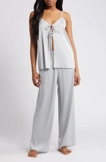 Open Edit Tie Front Satin Pajamas | Nordstrom | Nordstrom