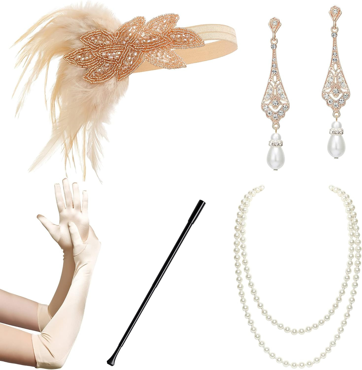 BABEYOND 1920s Flapper Accessories Gatsby Costume Accessories Set 20s Flapper Headband Pearl Neck... | Amazon (US)