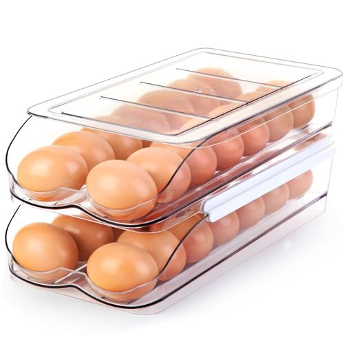 RoskDeewat Egg Holder for Fridge, Automatic Rolling Egg Container -2 Tier | Amazon (US)